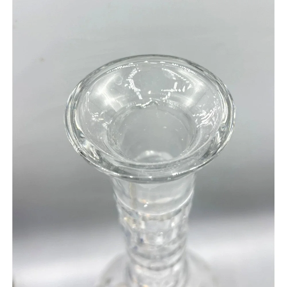 Vintage Cut Glass Decanter Starburst Diamond Pattern Clear Crystal Barware 12.5